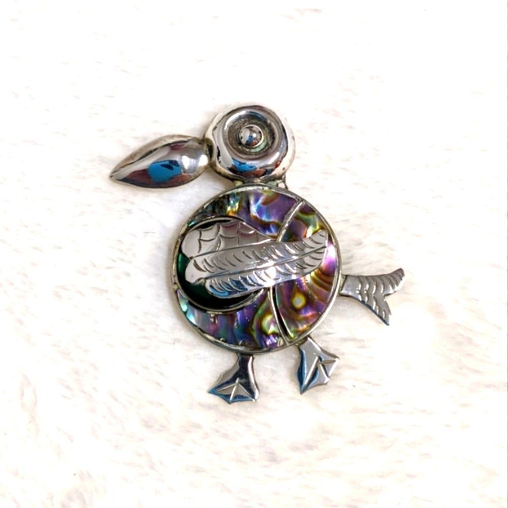 Vintage /Rare Mexico Sterling Silver & Abalone Whimsical Toucan Brooche - Picture 2 of 10